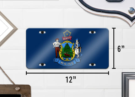 DMSE Maine State Flag License Plate - 11.99''x5.99''- Premium Textured Finish Front Bumper Tag - Heavy-Duty Aluminum, UV-Resistant & Made in USA.