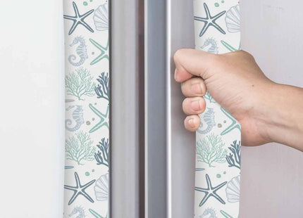 Aqua Teal Coastal Refrigerator Door Handle Covers Set of 2,Ocean Beach Starfish Shells Coral Kitchen Microwave Oven Dishwasher Stove Cabinet Handle Protectors, Nautical Marine Life Appliance Decor