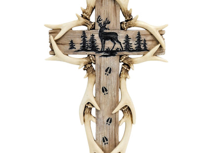 AMAJY Rustic Woodland Deer Antler Wall Hanging Cross