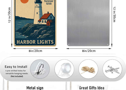 Maine Harbor Lights Vintage Metal Signs 8 X 12 Inch
