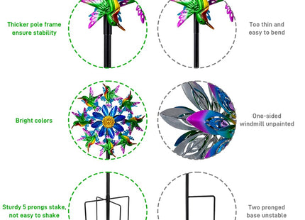 Viveta Outdoor Wind Spinners, Hummingbird Garden Windmill