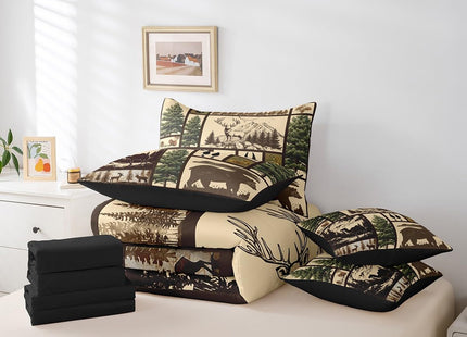 Feelyou Deer Bed in a Bag Full Size Bear Comforter Set 7 Pieces Wild Animal Rustic Cabin Country Western Decor Tree Bedding Set Room Decor Brown Plaid Bed Set with Comforter, Sheet Set, Pillowcases
