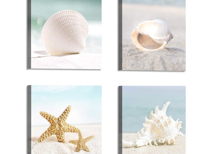 ARTISTIC PATH Coastal Starfish & Seashells Canvas Wall Art, 12"x12"x4 PCS