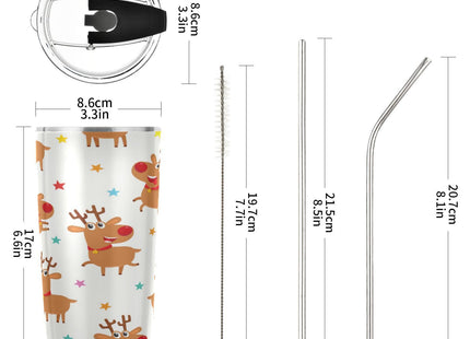 YETTASBIN Christmas Reindeer Tumbler with Straw Lid, 12oz Stainless Steel Tumbler Cup Double Wall Vacuum Insulated Travel Coffee Mug for Hot and Cold Drinks