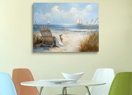 Peaceful Blue Sailboat Seascape Ocean Pictures Wall Decor Framed Coastal Landscape Beach Scene Wall Art Canvas Prints Sea Posters Beachy Scenery Artwork for Living Room Bedroom Bathroom (16"x24")