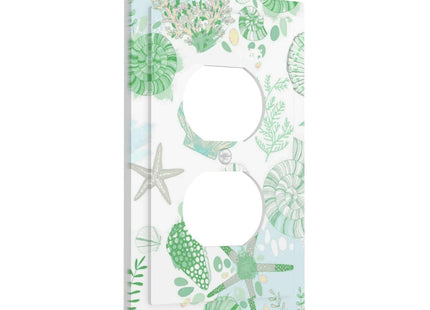 Beach Nautical Starfish Scallop Coral Conch Outlet Covers 1 Gang Duplex Light Switch Cover Decorative Switch Plates Electrical Receptacle Faceplate Wall Plate for Bathroom Home Decor