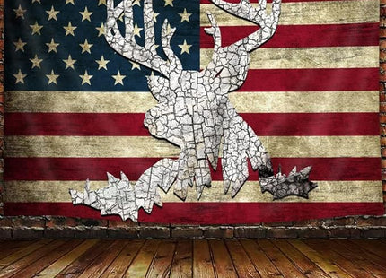 DYNH American Flag Hunting Deer Tapestry, Western Red and White Country Deer Wall Hanging Home Decoration, Rustic Tapestries Poster Blanket College Dorm Home Decor,60X40In