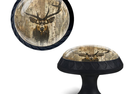 Cabinet Knobs Crystal,Deer Head in a Rustic Style on Dark - hued Wood Mushroom Drawer Hardware Cabinet Pulls for Home Decor,Dressers,Kitchens Bathroom with Screw 1 Pack