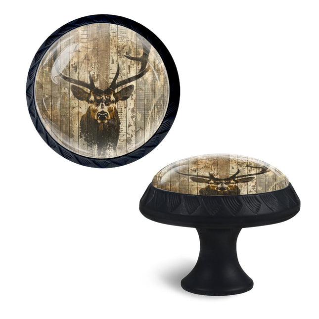 Cabinet Knobs Crystal,Deer Head in a Rustic Style on Dark - hued Wood Mushroom Drawer Hardware Cabinet Pulls for Home Decor,Dressers,Kitchens Bathroom with Screw 1 Pack