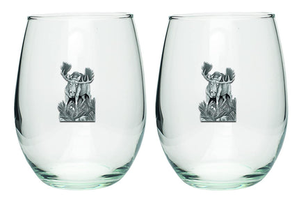 Heritage Pewter Moose Stemless Glass Goblets – Set of 2 | 15 OZ Goblet Wine Glasses | Expertly Crafted Pewter Glass