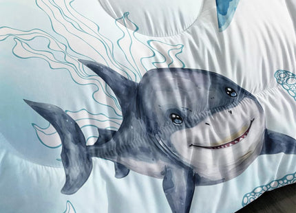 XYNHML Boys Blue Ocean Shark Comforter Set Full Size Shark Starfish Bedding Sets Seaweed Quilt Bed Set for Kid Girls with 1 Comforter and 2 Pillowcases