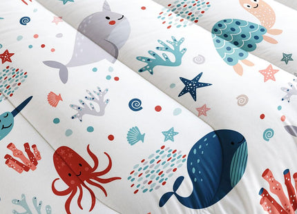XYNHML Kids Turtle Comforter Set Full Beach Theme Dolphin Starfish Seaweed Bedding Set Sea Animal Octopus Reptile Bed Set with 2 Pillowcases for Boys Girls Room Decor