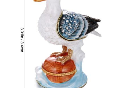 Hand Painted Enamel Seagull Trinket Box for Home Decor, Hinged Jewelry Organizer for Ring Earrings, Unique Figurine Keepsake Collectible Personalized Elegant Handmade Ornament Gifts (White Seagull)