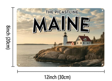 Maine Lighthouse Tin Sign Nautical Ocean Wall Decor (8X12 IN)