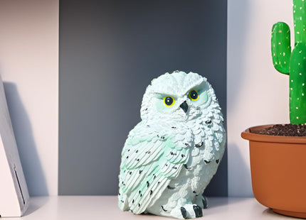 XKFLAUHM Snowy White Owl Statue, Small Resin Owl Figurine Shelf Decor