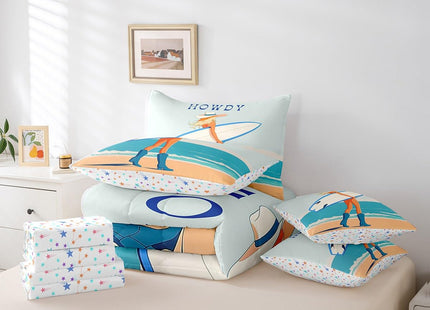 Erosebridal Coastal Cowgirl Twin Bedding Set 7 Piece for Girls,Surfing Surfer Girl Comforter Set with Sheets for Kids Teen,Ocean Surf Surfboard Bed in a Bag,Western Cowgirl Fitted Flat Sheet