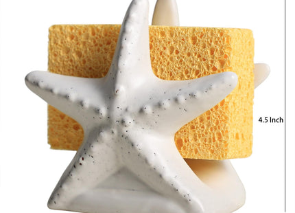 Bicuzat Ceramic White Starfish Sponge Holder for Kitchen Sink, Compact Sink Caddy Organizer, Scouring Pad and Dish Sponge Holder