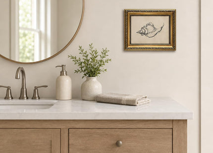 Avklitu Seashell Bathroom Wall Art Coastal Gold Framed Wall Decor