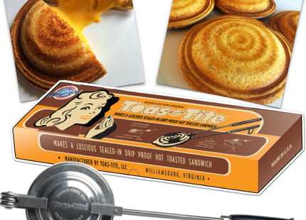 Toas-Tite Handheld Sandwich Maker, Classic Sandwich Grill & Panini Press, Cast Aluminum Pie Iron, Retro 1945 Stovetop & Campfire Toaster for Hot Sandwiches, Pies, Paninis, RV & Camping