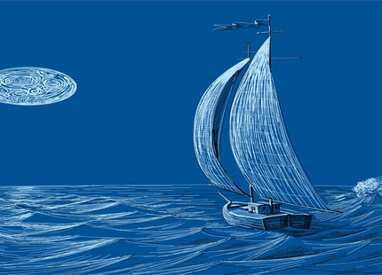 Ambesonne Sailboat Nautical Mug, Night Sea View Sail Boat in Moonlight Wavy Nautical Ship Illustration, Ceramic Coffee Mug Cup for Water Tea Drinks, 11 oz, Violet Blue