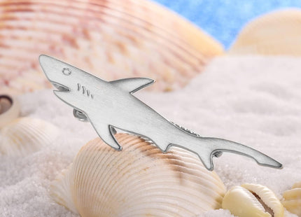 HAWSON Shark Tie Clips for Men Unique, Nautical Silver Fish Tie Bars Pins, Gifts for Fishermen Captains Sailors Nautical Wedding Suit Accessories