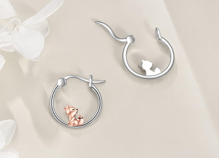 Fox Hoop Earrings for Women 925 Sterling Silver Animal Fox Earrings Jewelry Gifts (fox)