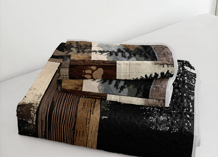 XYNHML Rustic Black Bear Quilts Bedding Twin 3Pcs Wildlife Bear Forest Pine Quilt Bed Set Retro Patchwork Grid Lightweight Bedspread Coverlet with 2 Pillowcases for Kid Boy Girl Teen Adult Bed Decor