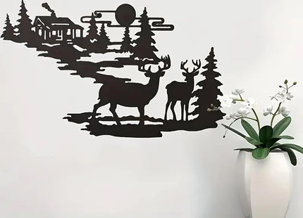 ESTART Metal Cabin Deer Wall Art Decor Forest Cabin Decor