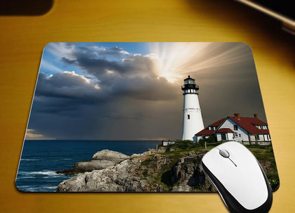 Nicokee Gaming Mouse Pad Portland Head Lighthouse Maine Sun Rays Non-Slip Rubber Mouse Pad for Computers, Laptop, Office, Home Rectangle Personalized Mousepad 9.5 Inch x 7.9 Inch