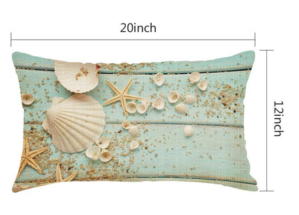 Nicokee Throw Pillow Cover Ocean Shell Starfish Light Green Wooden Board Decorative Pillow Case Home Decor 20x12 Inches Pillowcase