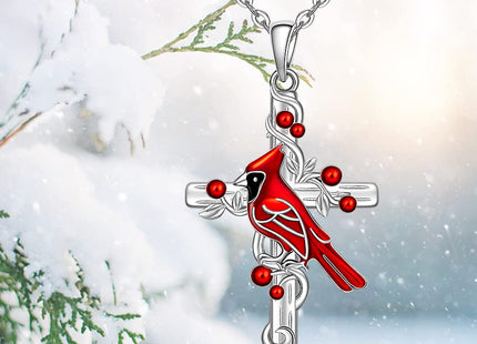 Talonior Red Cardinal Necklace for Women Sterling Silver Cardinal Cross Necklace Pendant Memorial Sympathy Cardinal Jewelry Charm Mothers Day Gifts