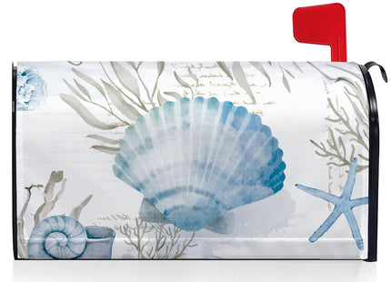 FLVGE Retro Summer Beach Mailbox Covers Magnetic Standard Size 18x21 Inch, Coastal Starfish Seashell Mailbox Wraps Post Letter Box Cover Decorations for Holiday Garden Yard Decor