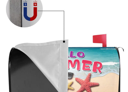 Hello Summer Beach Starfish Magnetic Mailbox Cover - 18" X 21" Post Wrap for Home Garden Yard Decor