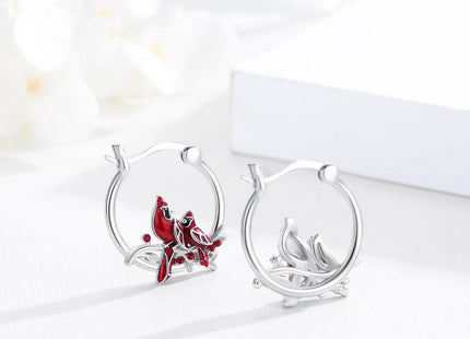 JUSTKIDSTOY Cardinal Earrings 925 Sterling Silver 2 Red Bird Hoop Earrings Jewelry Cardinal Gifts for Women Mother Grandma