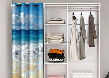 Ocean Wave Door Curtain for Doorways Privacy, Hawaiian Beach with Foamy Waves Doorway Curtain, Sea Shore Holiday All Season 30%-50% Blackout Curtains, Coastal Nature Theme Door Drape, 42" W X 80" L