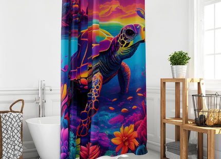 Reateforin Nautical Rainbow Sea Turtles Beach Theme Fabric Shower Curtain Sets Bathroom Blue Ocean Shower Curtain Decor Beach Shower Curtain Bathroom Decor with Grommets and Hooks - 72 "x 72"