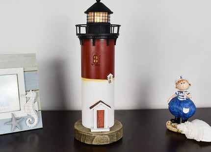 Lighthouse Decor Nautical Decoration Wooden Light House Figurine Lighted