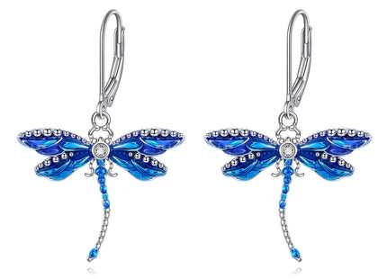 Dragonfly Earrings Gifts Sterling Silver Cute Blue Dragonfly Dangle Earrings Jewelry for Women Teen Mother Friends Girlfriend