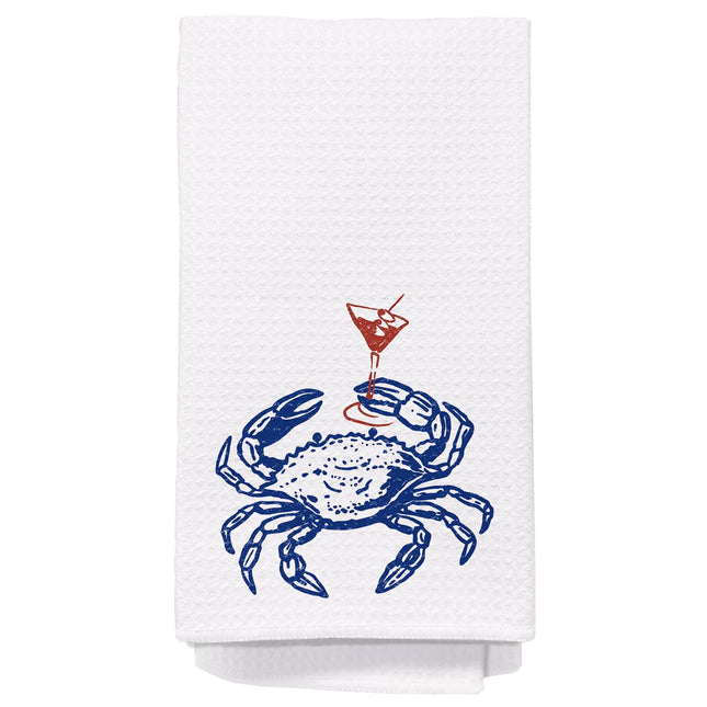 Yomisex Crab Decor Towels, Crab Party Decorations Dish Tea Towels for Kitchen, Coastal Beach Nautical Hand Towels for Bathroom, 16x24 Inch