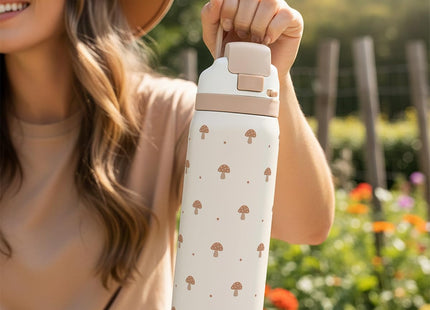 SANDJEST Mushroom Stainless Steel Push-button Lid Water Bottle 32oz