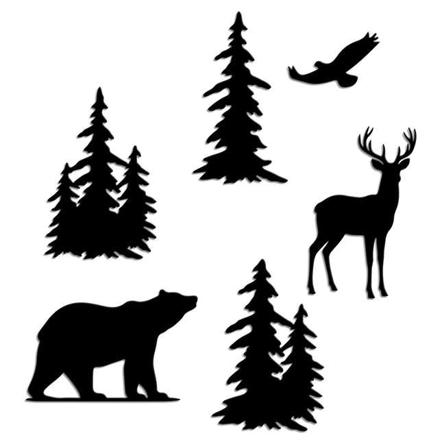 Oubasa 6 Pieces Metal Wall Art Deer Bear Pine Tree Wall Decor Hanging Forest Decor Rustic Cut Metal Art Wall Decor for Home Bedroom Office Outdoor Decorations