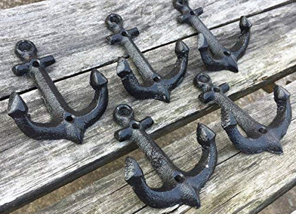 Facaler Nautical Cast Iron Ship Anchor Weathered Nautical Wall Hooks Coat Hook, Screws Included (5 PCS)