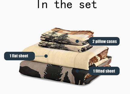 LUVIVIHOME 4PCS Black Bear Deer Sheets Set, Full Bed Sheets, Deer Bedding, Moose Elk Forest Animal Hunting Lodge Rustic Cabin Farmhouse Bedding Set, 1 Fitted Sheet & 1 Flat Sheet with 2 Pillowcases