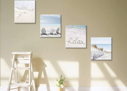 Coastal Beach Wall Art, Ocean Starfish Canvas Picture Set, 16x16 4 Panels