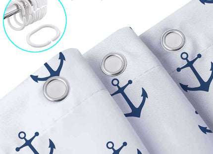 DYNH Nautical Anchor Extra Long Shower Curtain for Bathroom, Navy Blue White Beach Coastal Beachy Fabric Shower Curtains Set Decorative, Men Boys Kids Restroom Decor Accessories 72X84 Inch
