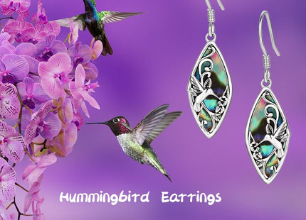 Sterling Silver Hummingbird Earrings Abalone Shell Filigree Hummingbird Dangle Drop Earrings Bohemia Jewelry Gift for Women Mother Mom