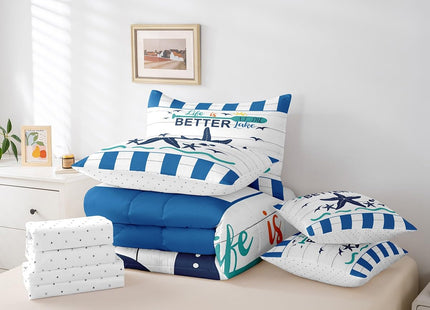Erosebridal Lake House Bed in A Bag 7 Pcs,Nautical Paddle Comforter Twin