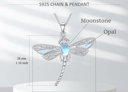 SIMONLY Dragonfly Necklace with Opal & Moonstone 925 Sterling Silver Dragonfly Pendant Jewelry Christmas Birthday Gifts for Women Mom Wife Her