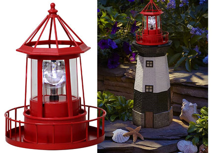Solar Lighthouse Lamp, 360° Rotating LED Garden Light for Outdoor Decor