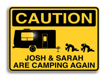 Funny Personalized Camping Sign – Durable Aluminum with Weatherproof Vinyl Lettering – Custom Outdoor Décor & Conversation Starter for Your RV, Cabin, or Campsite
